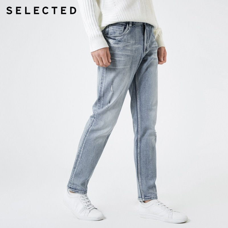 SELECTED Men's Cotton-blend Denim Pants Lycra Slight Stretch Fading Jeans C|419132504