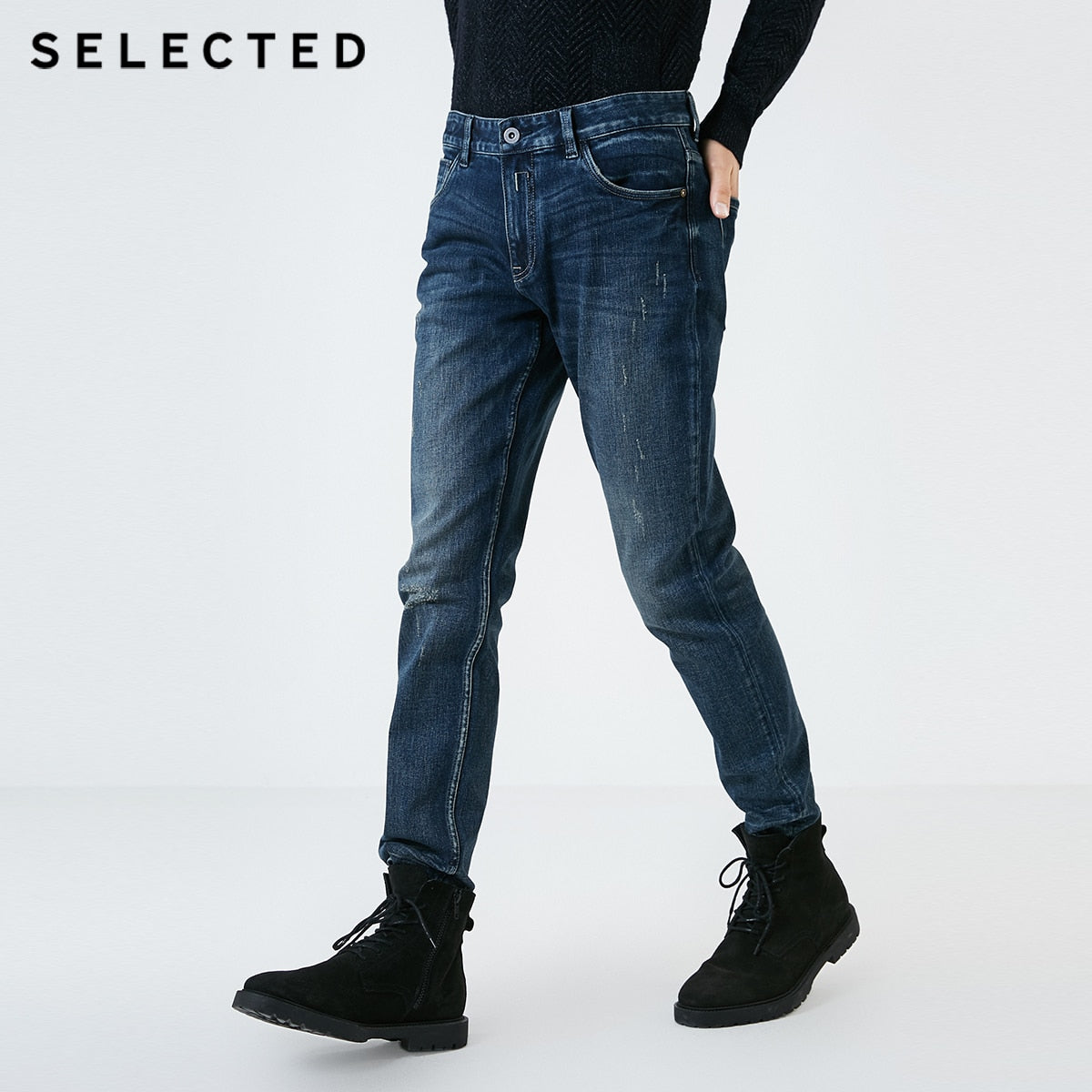 SELECTED Men's Cotton-blend Denim Pants Lycra Slight Stretch Fading Jeans C|419132504