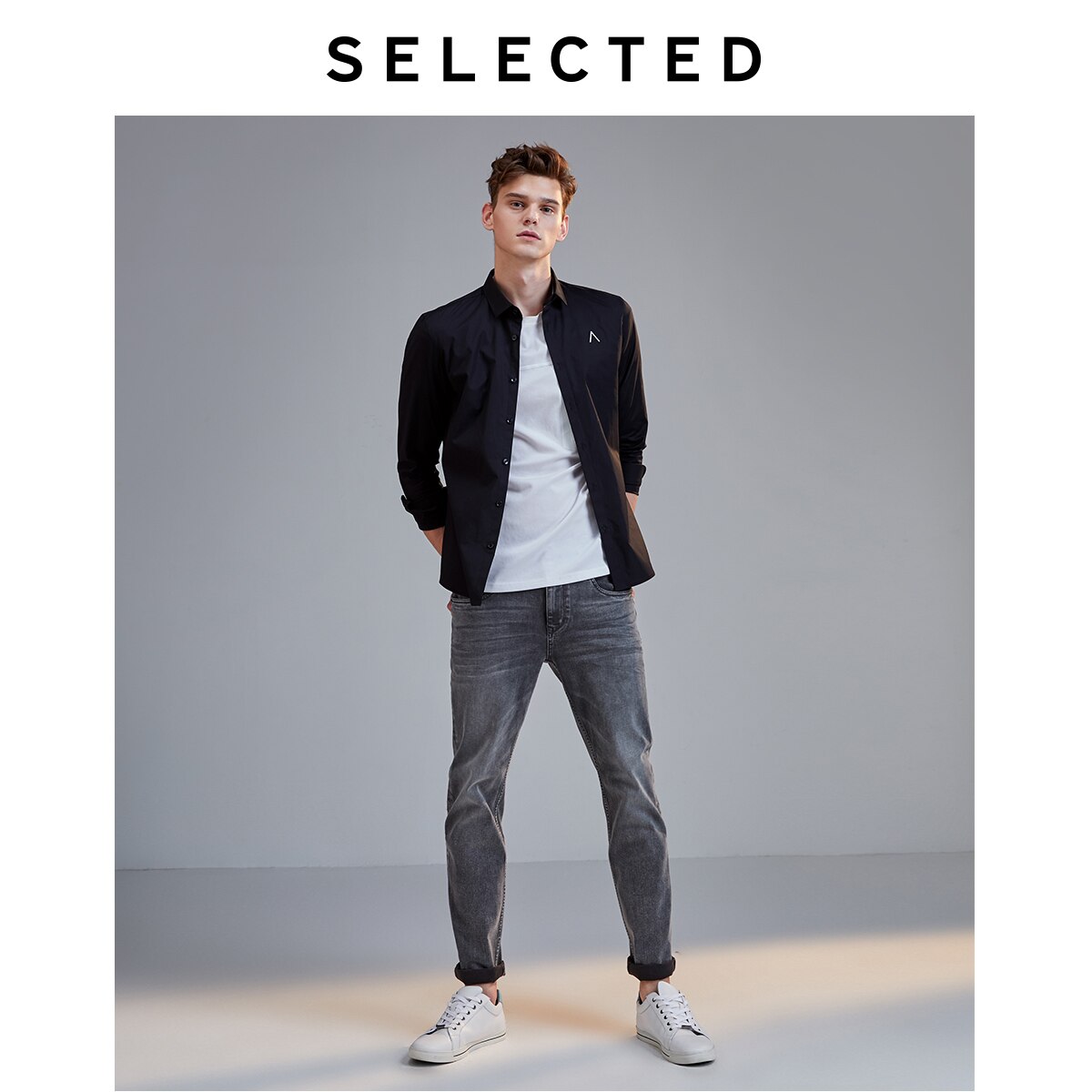 SELECTED Men's Slim Fit Stretch Cotton Grey Denim Jeans LAB|419432513