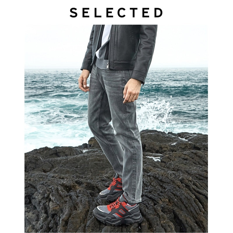 SELECTED Men's Slim Fit Stretch Cotton Grey Denim Jeans LAB|419432513