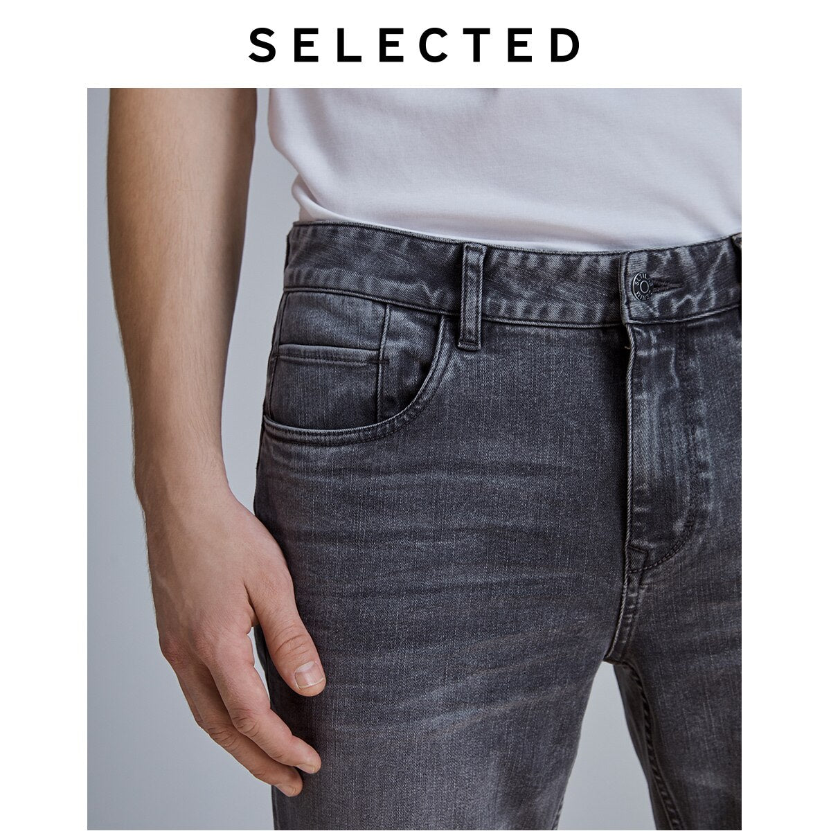 SELECTED Men's Slim Fit Stretch Cotton Grey Denim Jeans LAB|419432513