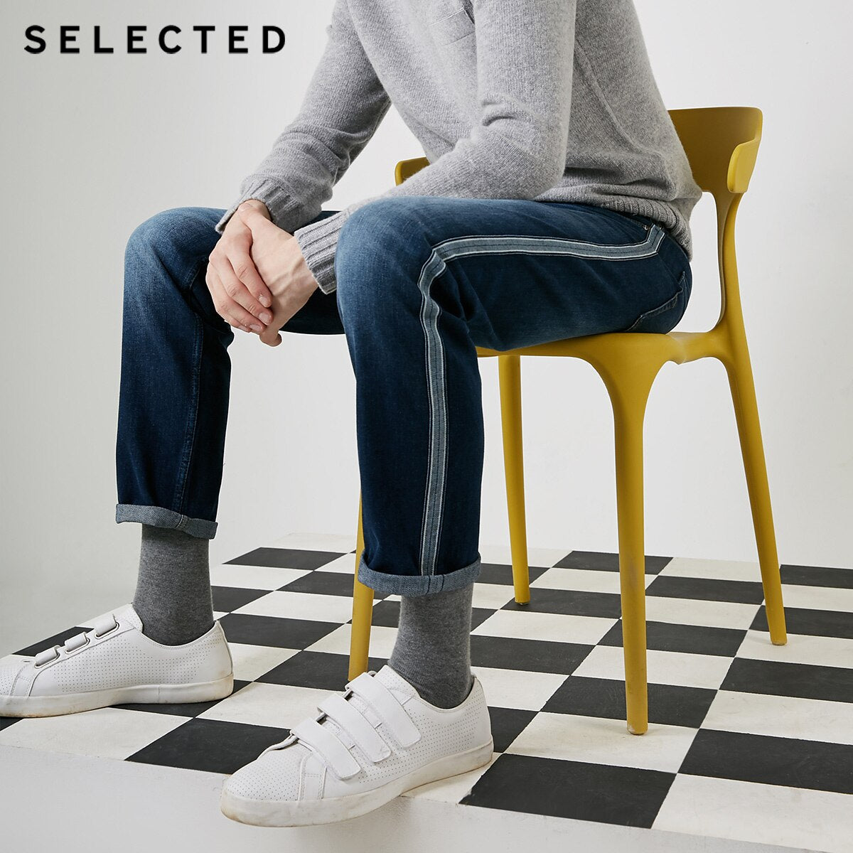 SELECTED Men's Winter Decorative Woven Braids Mid-rise Straight Fit Jeans S|418432519