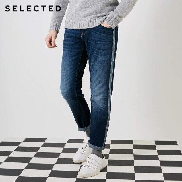 SELECTED Men's Winter Decorative Woven Braids Mid-rise Straight Fit Jeans S|418432519