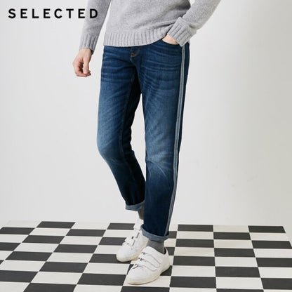 SELECTED Men's Winter Decorative Woven Braids Mid-rise Straight Fit Jeans S|418432519