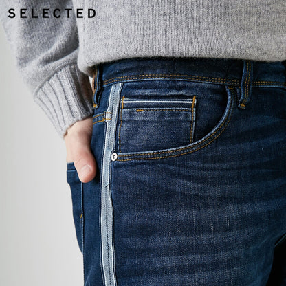 SELECTED Men's Winter Decorative Woven Braids Mid-rise Straight Fit Jeans S|418432519