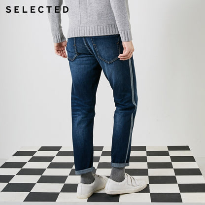 SELECTED Men's Winter Decorative Woven Braids Mid-rise Straight Fit Jeans S|418432519