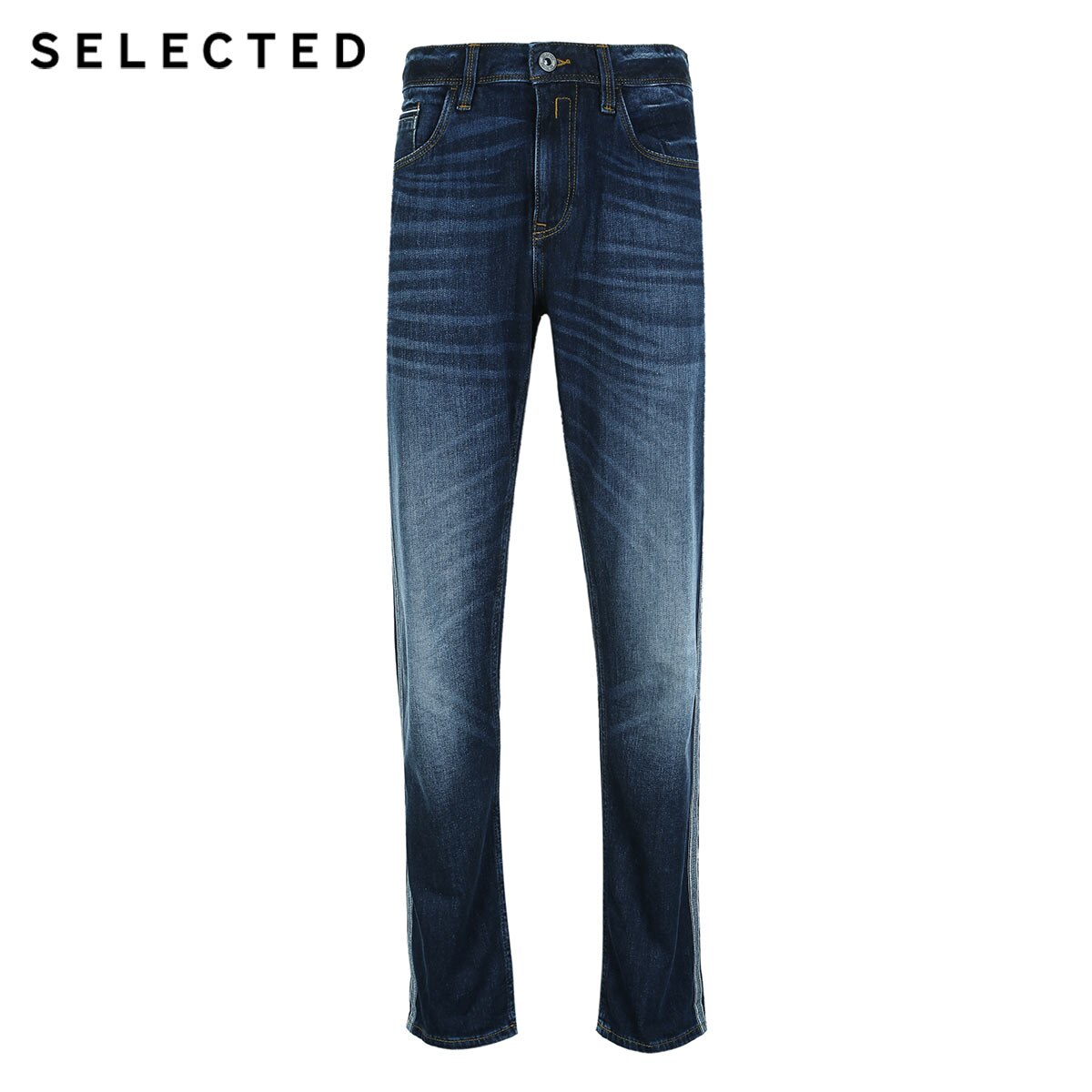 SELECTED Men's Winter Decorative Woven Braids Mid-rise Straight Fit Jeans S|418432519