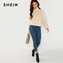 將圖片載入圖庫檢視器 SHEIN Apricot Modern Lady Elegant High Neck Faux Fur Belted Solid Pullover Sweatshirt Winter Minimalist Casual Women Sweatshirts
