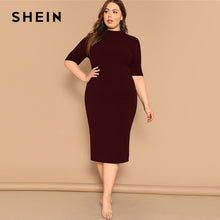 Load image into Gallery viewer, SHEIN Classy Black Plus Size Mock-neck Solid Pencil Slim Dress Women Spring Office Lady Bodycon Basics Plus Size Long Dresses
