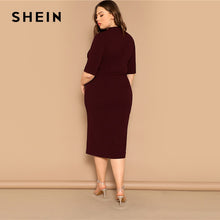 Load image into Gallery viewer, SHEIN Classy Black Plus Size Mock-neck Solid Pencil Slim Dress Women Spring Office Lady Bodycon Basics Plus Size Long Dresses
