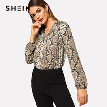 Load image into Gallery viewer, SHEIN Women&#39;s Multicolor Snakeskin V-neck Long Sleeve Workwear Blouse Autumn Women Modern Lady Women Tops And Blouse Office Business Clothes
