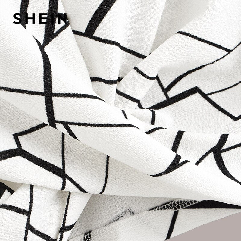 SHEIN Twist Hem Cross Wrap Hem Geo Print Crop Top Women Summer Casual Slim Fit Blouse Short Sleeve Womens Tops and Blouses