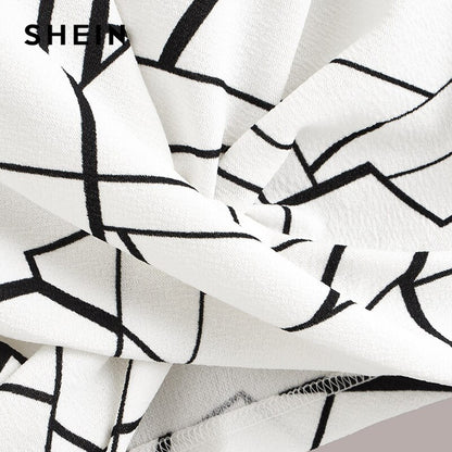 SHEIN Twist Hem Cross Wrap Hem Geo Print Crop Top Women Summer Casual Slim Fit Blouse Short Sleeve Womens Tops and Blouses
