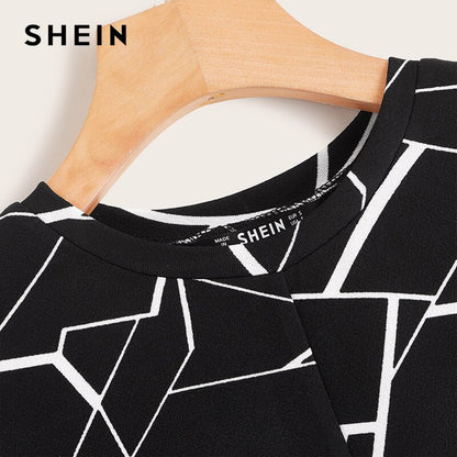 SHEIN Twist Hem Cross Wrap Hem Geo Print Crop Top Women Summer Casual Slim Fit Blouse Short Sleeve Womens Tops and Blouses