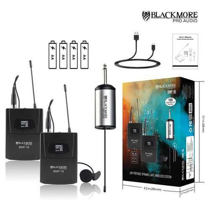 Blackmore Pro Audio BMP-16 Dual Portable Dynamic Lapel Wireless UHF Microphone System