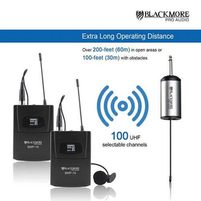 Blackmore Pro Audio BMP-16 Dual Portable Dynamic Lapel Wireless UHF Microphone System