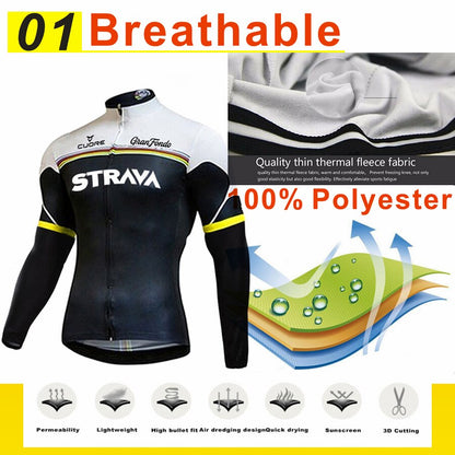 STRAVA 2022 Winter Thermal Fleece Cycling Clothes Men Long Sleeve Jersey Suit Outdoor Riding Bike MTB Clothing Bib Pants Set