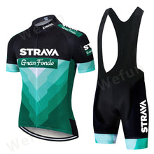 Load image into Gallery viewer, STRAVA Pro Team summer cycling Jersey set Bicycle Clothing Breathable Men Short Sleeve shirt Bike bib shorts 9D Gel pad
