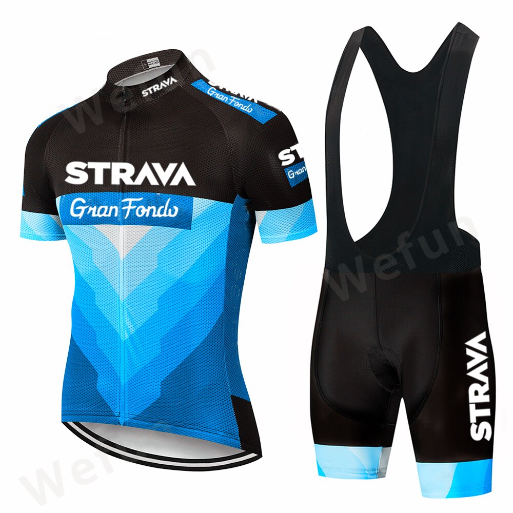 STRAVA Pro Team summer cycling Jersey set Bicycle Clothing Breathable Men Short Sleeve shirt Bike bib shorts 9D Gel pad