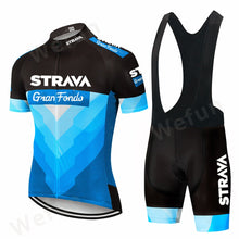 Load image into Gallery viewer, STRAVA Pro Team summer cycling Jersey set Bicycle Clothing Breathable Men Short Sleeve shirt Bike bib shorts 9D Gel pad
