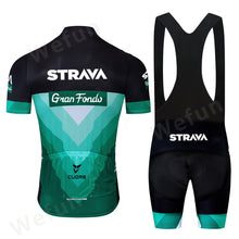 Load image into Gallery viewer, STRAVA Pro Team summer cycling Jersey set Bicycle Clothing Breathable Men Short Sleeve shirt Bike bib shorts 9D Gel pad
