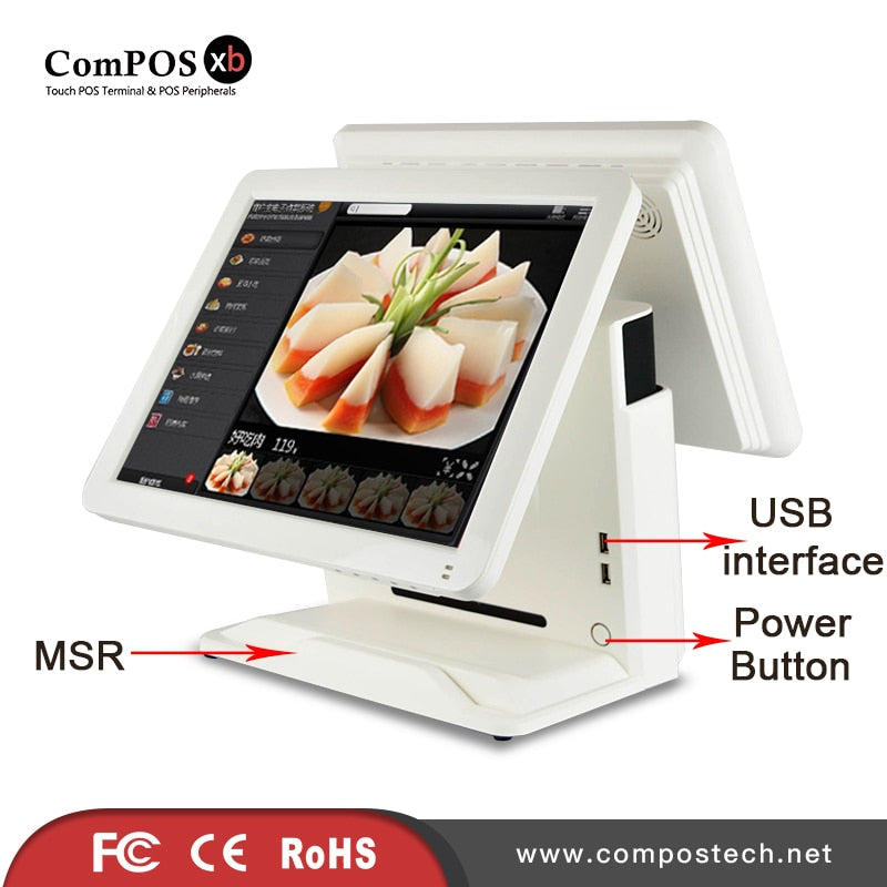 Safe and efficient POS terminal  5 wire resistive screen dual screen POS system with MSR