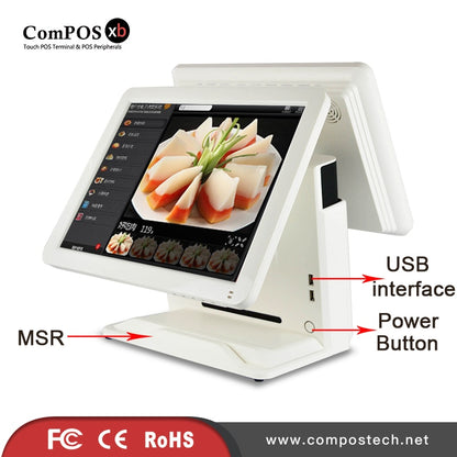 Safe and efficient POS terminal  5 wire resistive screen dual screen POS system with MSR