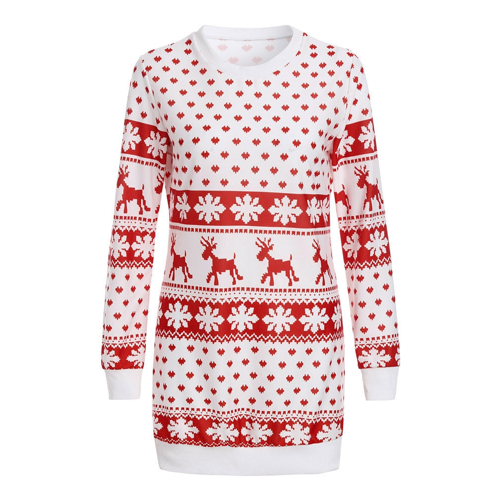 Sagace Winter Christmas Dress Women O Neck Cotton Dress Ladies Long Sleeve Sweetly Snowflake Printed Red  Dress