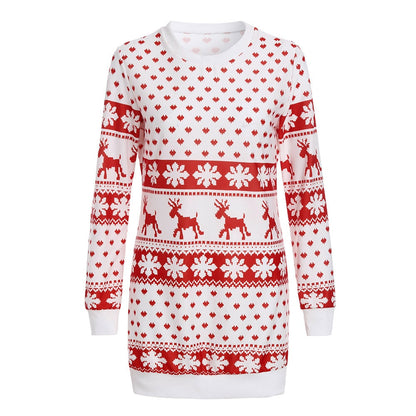 Sagace Winter Christmas Dress Women O Neck Cotton Dress Ladies Long Sleeve Sweetly Snowflake Printed Red  Dress