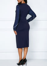 将图片加载到图库查看器，Sakazy Geometric O-neck Women&#39;s Dress Long Sleeves Colour coloured Slim &amp; Hip Wrapped Pencil 2020 Plus Size Dress
