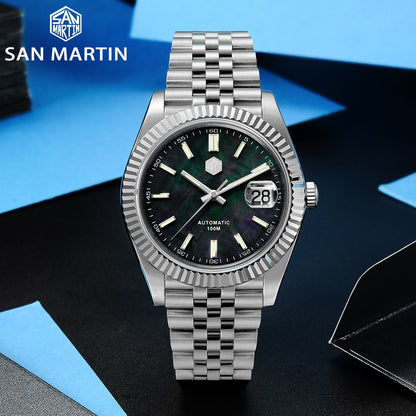 San Martin Men Dress Watch Jubilee Bracelet Retro Classic Luxury Automatic Mechanical Watches Sapphire Cyclops Waterproof 100M