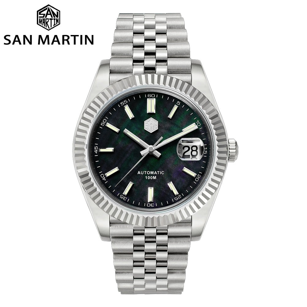 San Martin Men Dress Watch Jubilee Bracelet Retro Classic Luxury Automatic Mechanical Watches Sapphire Cyclops Waterproof 100M