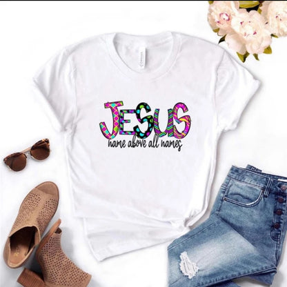 Women's Jesus T-shirt: Name Above All Names, El Nombre Sobre Todo Nombre