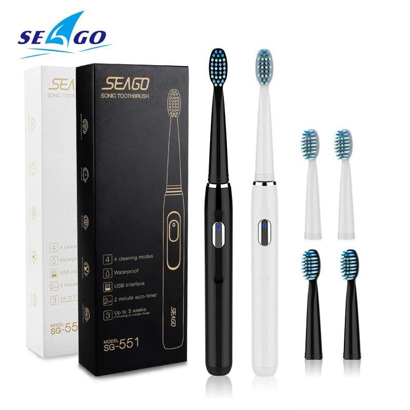 Seago Electric Toothbrush Rechargeable USB Charging Adult with Timer Teeth Whitening with 4 Modes Healthy Gifts