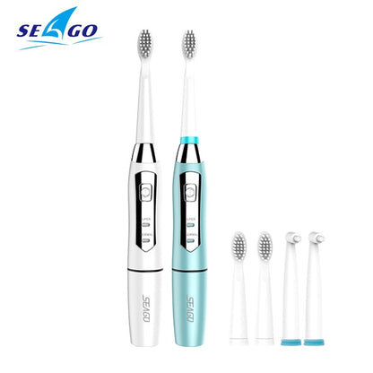 Seago Sonic Electric Toothbrush Adult Timer Brush USB Charger Rechargeable Tooth Brushes 3 Replacement Heads Set