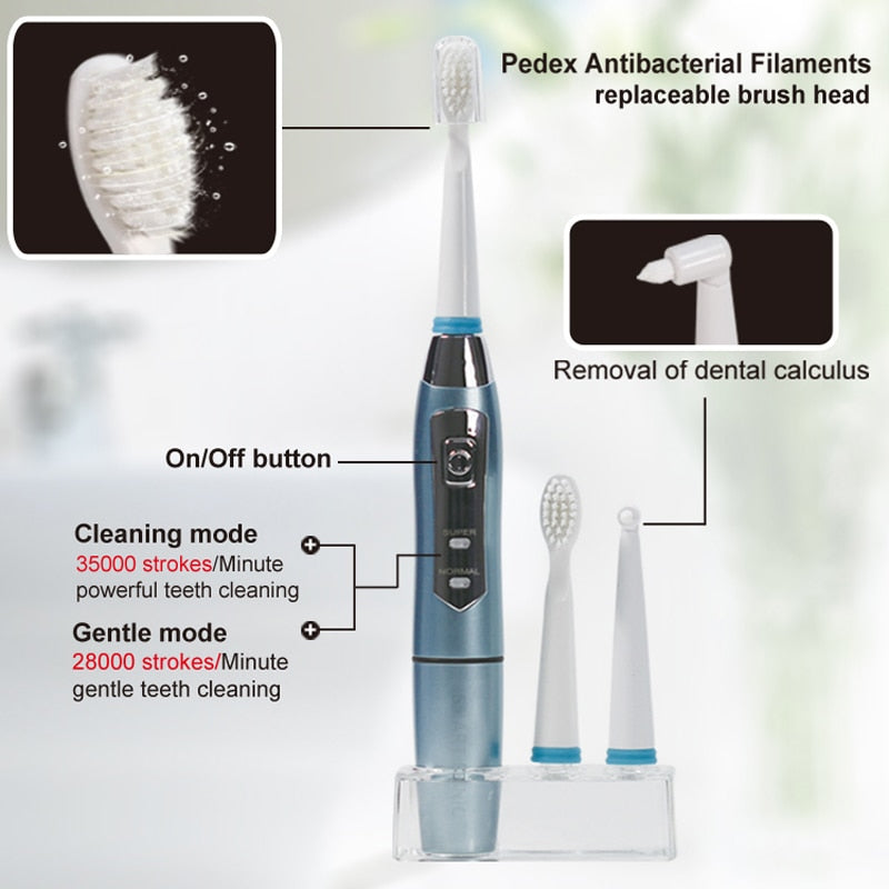 Seago Sonic Electric Toothbrush Adult Timer Brush USB Charger Rechargeable Tooth Brushes 3 Replacement Heads Set