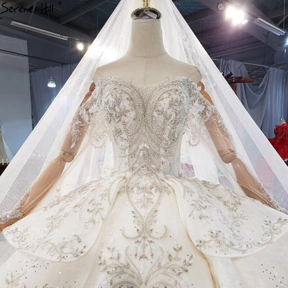 Serene Hill Ivory Luxury Dubai Wedding Dresses 2020 Beading Long Sleeves Luxury Elegant Bridal Gowns HX0318 Custom Made