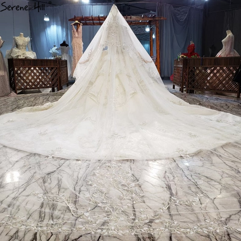 Serene Hill Ivory Luxury Dubai Wedding Dresses 2020 Beading Long Sleeves Luxury Elegant Bridal Gowns HX0318 Custom Made