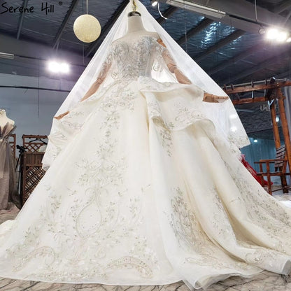 Serene Hill Ivory Luxury Dubai Wedding Dresses 2020 Beading Long Sleeves Luxury Elegant Bridal Gowns HX0318 Custom Made