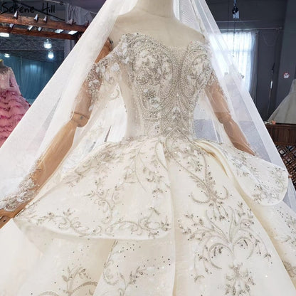 Serene Hill Ivory Luxury Dubai Wedding Dresses 2020 Beading Long Sleeves Luxury Elegant Bridal Gowns HX0318 Custom Made