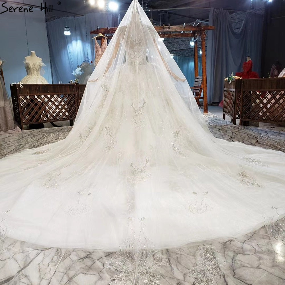 Serene Hill Ivory Short Puff Luxury Wedding Dresses 2020 Beading Sparkle Stunning Fules Beading Bridal Gowns HX0320 Custom Made