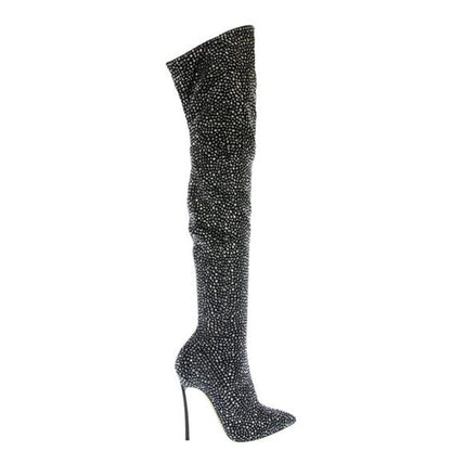 Sestito 2018 Ladies Bling Bling Crystal Pointed Toe over-the-knee Boots Girls Side Zipper Stiletto High Heels Dress Shoes Woman
