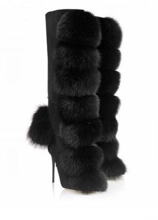 Sestito 2018 Women Winter Sexy Fox Hair Ball Embellished Knee High Boots Girls High Heels Long Boots Ladies Zipper Dress Shoes