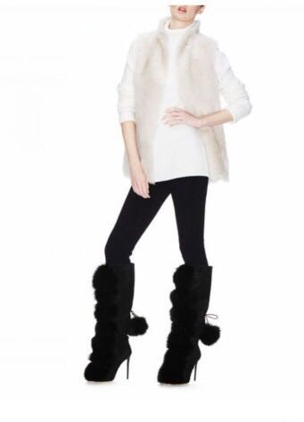 Sestito 2018 Women Winter Sexy Fox Hair Ball Embellished Knee High Boots Girls High Heels Long Boots Ladies Zipper Dress Shoes