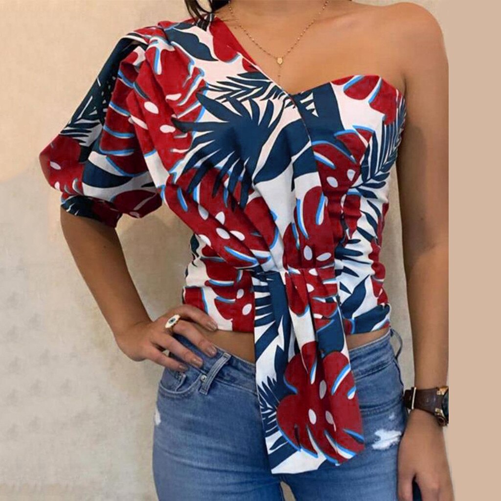 Sexy Feminine Blouse Women Printed One Shoulder Half Sleeve Tops Summer Shirt Blouse Blouses 2020 Women Blusas Mujer De Moda