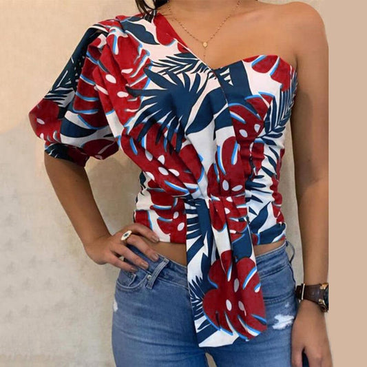 Sexy Feminine Blouse Women Printed One Shoulder Half Sleeve Tops Summer Shirt Blouse Blouses 2020 Women Blusas Mujer De Moda