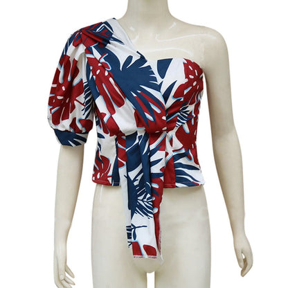 Sexy Feminine Blouse Women Printed One Shoulder Half Sleeve Tops Summer Shirt Blouse Blouses 2020 Women Blusas Mujer De Moda