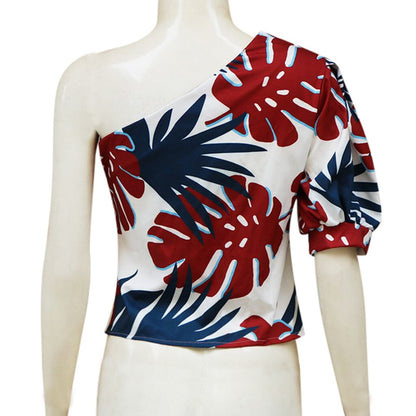 Sexy Feminine Blouse Women Printed One Shoulder Half Sleeve Tops Summer Shirt Blouse Blouses 2020 Women Blusas Mujer De Moda