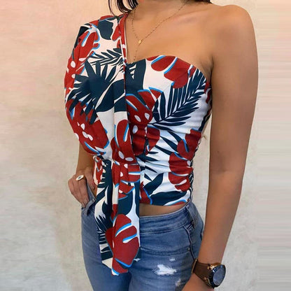 Sexy Feminine Blouse Women Printed One Shoulder Half Sleeve Tops Summer Shirt Blouse Blouses 2020 Women Blusas Mujer De Moda