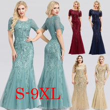 将图片加载到图库查看器，Sexy Maxi Dress Mermaid Sequined O-Neck Short Sleeve Ladies Elegant Bodycon Dress Woman Party Night Gowns Zomerjurk Dames 2020
